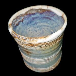 Studio Pottery Cup Blue Gray Glaze Handmade Stoneware Rustic